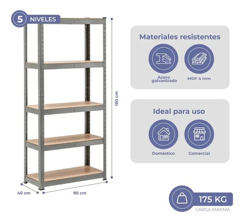 Estantería Encastrable Industrial Acero Galvanizado 5 Estant - Imagen 5