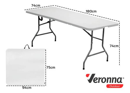 Mesa plegable Cira Maletín con asa de 1,80 m 2 unidades color blanco Tmp180 Veronna - Imagen 3