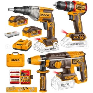 Combo Ingco Atornillador Drywal + Taladro + Rotomartillo 20v