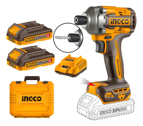 Atornillador De Impacto A Batería Ingco Cirli2023-4 Color Naranja Frecuencia 50 Hz/ 60 Hz - Imagen 4