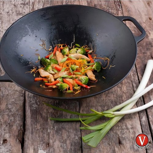 Sarten Wok 14 De Hierro Fundido Esmaltado Victoria Color Negro - Imagen 4