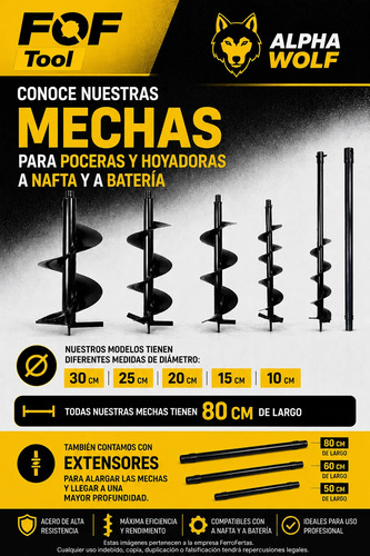 Mecha Para Pocera Hoyadora Nafta Diametro 10 Cm Calidad - Imagen 2