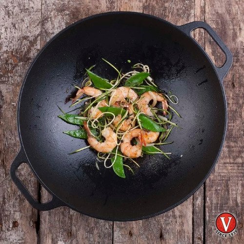 Sarten Wok 14 De Hierro Fundido Esmaltado Victoria Color Negro - Imagen 5