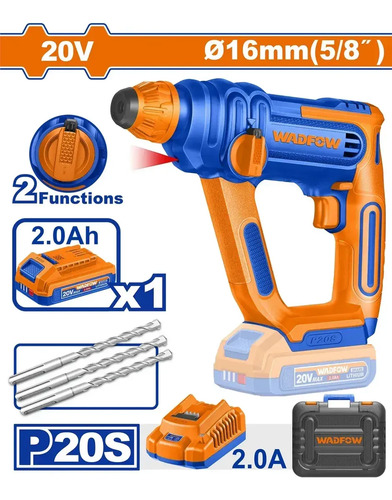Rotomartillo Bateria 20v Sds Plus 1.5j 2ah Wadfow Wlm1b162 - Imagen 2
