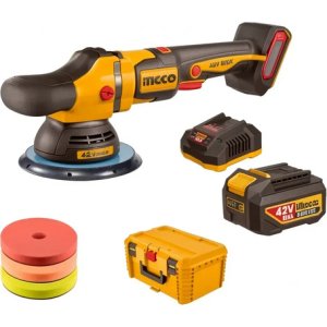 Lustra Pulidora 42v 150mm Accesorios Bateria Cargador Ingco Amarillo