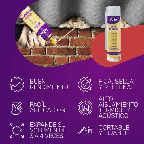 Espuma De Poliuretano Afix Pro 750 Ml Expansiva - 6 Unidades - Imagen 3