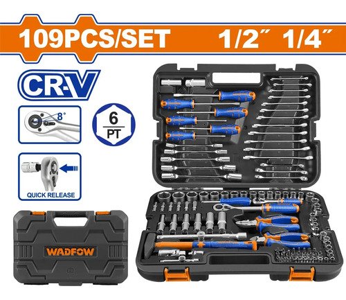 Set 109 Herramientas Manuales Valija Plastica Wadfow Whs2109 Azul - Imagen 2
