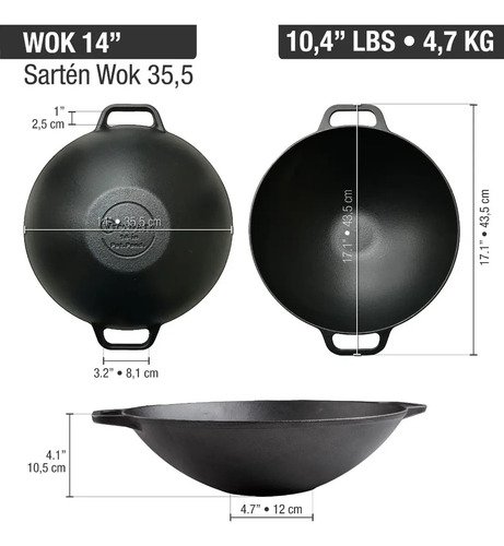 Sarten Wok 14 De Hierro Fundido Esmaltado Victoria Color Negro - Imagen 7
