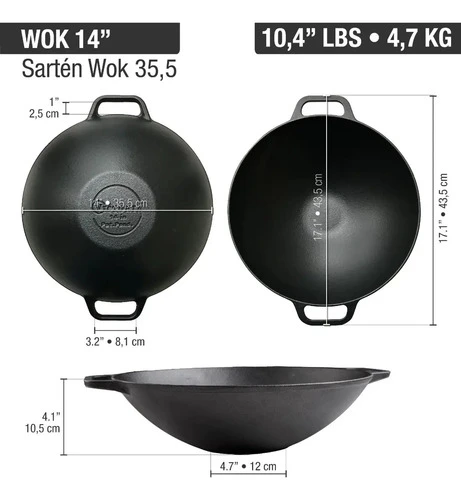 Sarten Wok 14 De Hierro Fundido Esmaltado Victoria Color Negro - Imagen 7