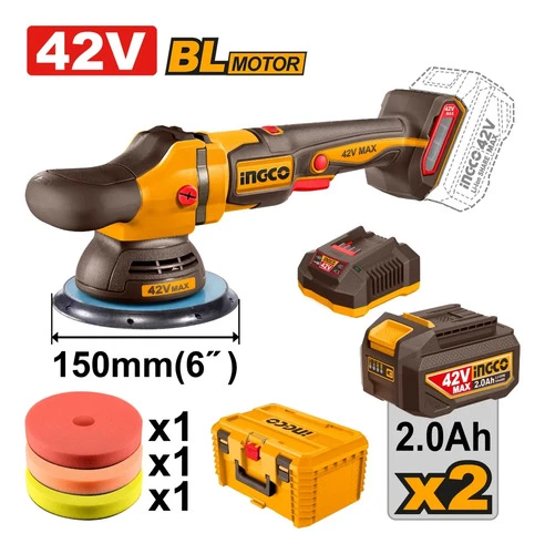 Lustra Pulidora 42v 150mm Accesorios Bateria Cargador Ingco Amarillo - Imagen 2