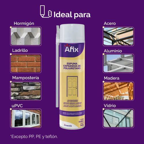 Espuma De Poliuretano Afix Pro 750 Ml Expansiva - 6 Unidades - Imagen 5