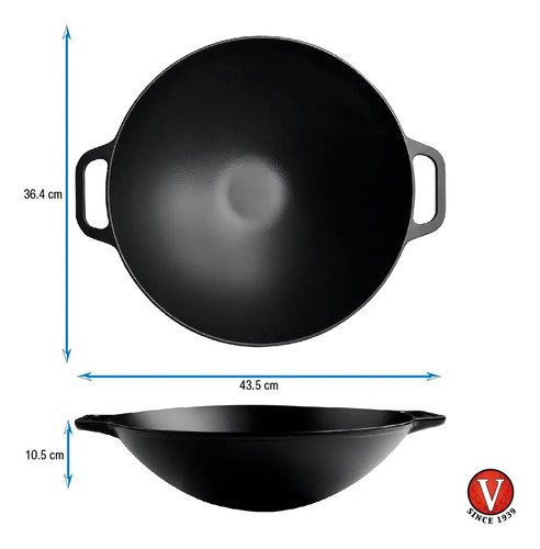 Sarten Wok 14 De Hierro Fundido Esmaltado Victoria Color Negro - Imagen 3