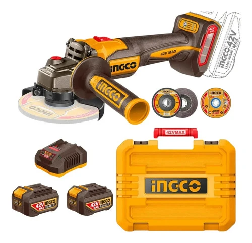 Amoladora Angular 42v 115mm Con 2 Bat Valija Discos Ingco