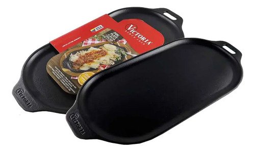 Plancha De Hierro Esmaltado Victoria Ovalada 34 X 17cm Negro