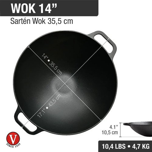Sarten Wok 14 De Hierro Fundido Esmaltado Victoria Color Negro - Imagen 8