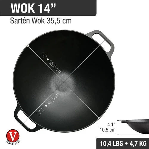 Sarten Wok 14 De Hierro Fundido Esmaltado Victoria Color Negro - Imagen 8