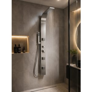 Columna De Ducha Aluminio Plateada 3 Jets Panel