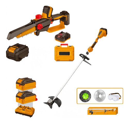 Kit Bordeadora Y Mini Motosierra Inalámbrica Con Accesorios