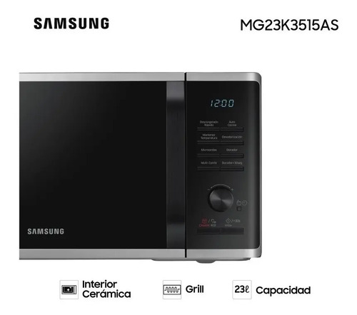 Microondas Grill Samsung MG23K3515AS 23L - Imagen 4