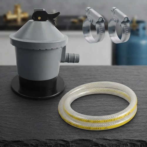 Kit Válvula De Gas 13kg + 2mt Manguera Reforzada +2 Abrazade