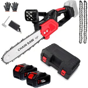 Mini Motosierra 12p Maletín 2 Baterías 3 Cadenas Espada Color Negro