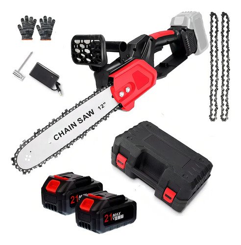 Mini Motosierra 12p Maletín 2 Baterías 3 Cadenas Espada Color Negro
