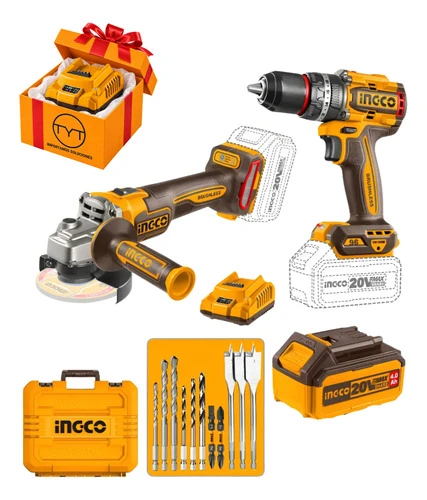 Kit Batería Taladro Y Amoladora C/2 Bat Ingco + Carg Regalo