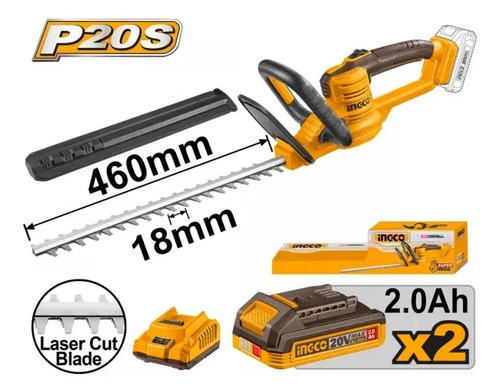 CORTA CERCO A BATERIA 20V CON 2 BATERIAS 2.0AH Y CARGADOR INGCO - Imagen 4