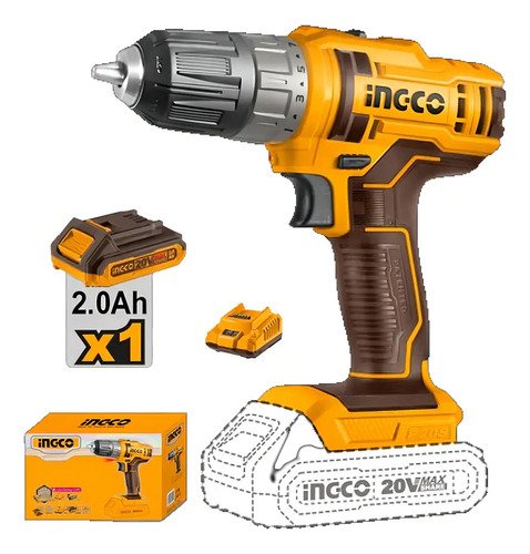 Taladro atornillador inalámbrico de 10mm Ingco CDLI200518 20V con caja de cartón
