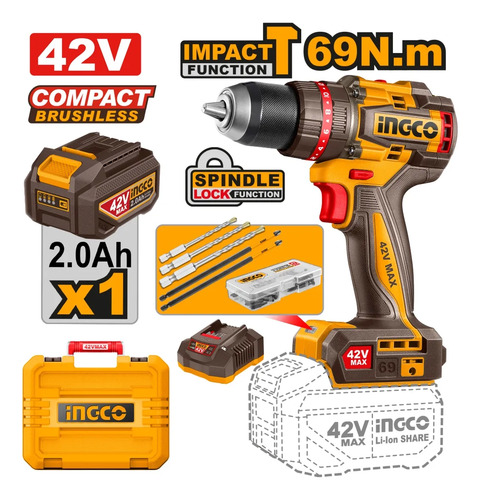 Taladro Atorn. C/percutor A Bateria 42v 69nm Brushless C/ Ba - Imagen 2