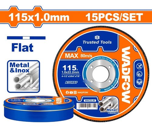 Lata X15 Unidades Disco Corte Metal 115mm Wadfow Wac2l45 Azul - Imagen 2