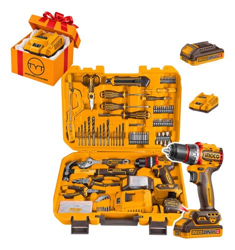 Kit Atornillador Percutor + 165 Acc Ingco Cargador De Regalo