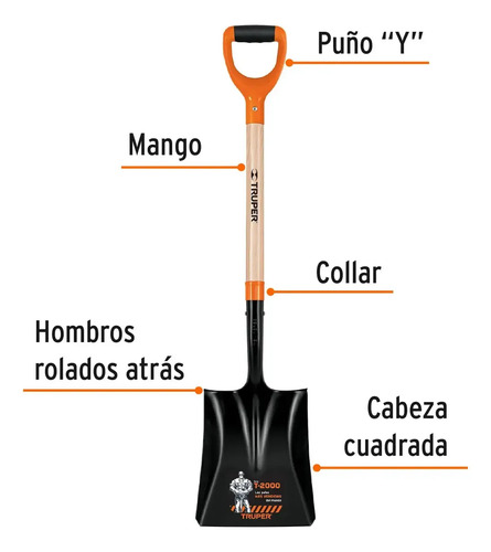 Pala Ancha Acero Carbono Puño Plástico T-2000 Truper 17161 - Imagen 2