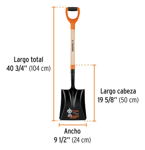 Pala Ancha Acero Carbono Puño Plástico T-2000 Truper 17161 - Imagen 3