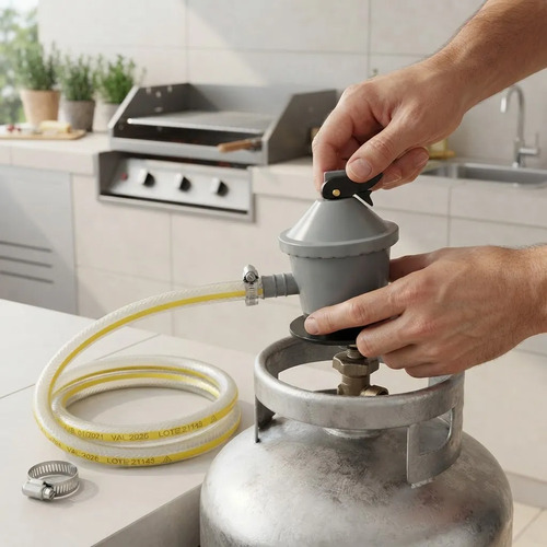 Kit Válvula De Gas 13kg + 2mt Manguera Reforzada +2 Abrazade - Imagen 3