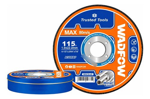 Lata X15 Unidades Disco Corte Metal 115mm Wadfow Wac2l45 Azul