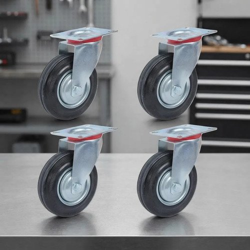 Pack X4 Ruedas Goma Base Giratoria Industrial 75mm