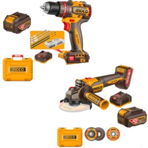 Kit Ingco Taladro Y Amoladora Inalámbricos 42v Con Accesorio