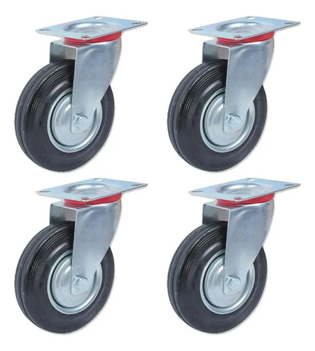 Pack X4 Ruedas Goma Base Giratoria Industrial 75mm - Imagen 2