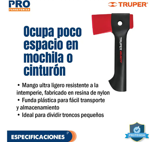 Hacha De Mano Cazadora 453g Cabo Corto Nylon Truper Velocity - Imagen 4