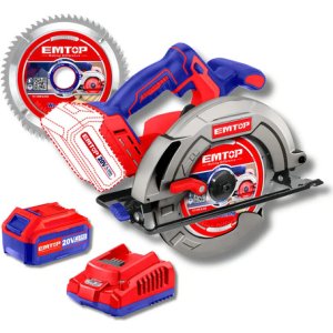 Sierra Circular Emtop 7 1/4 Inalámbrica C/batería Y Cargador Rojo