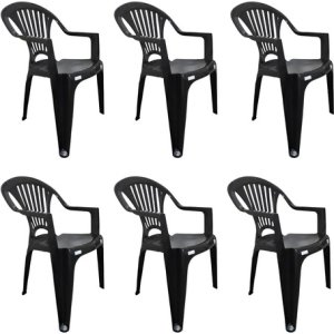 Poltrona Plástica Arqplast Negra, 6 Cuerpos, Apilable Negro