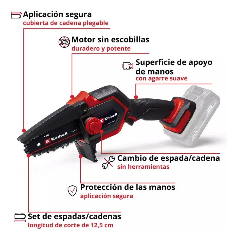 Motosierra Ge-ps 18/15 Li Bl-solo Bat Cargador Einhell Rojo Rojo - Imagen 4