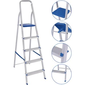 Escalera De Aluminio Estructural Práctica Plegable Mor De 5 Peldaños Azul