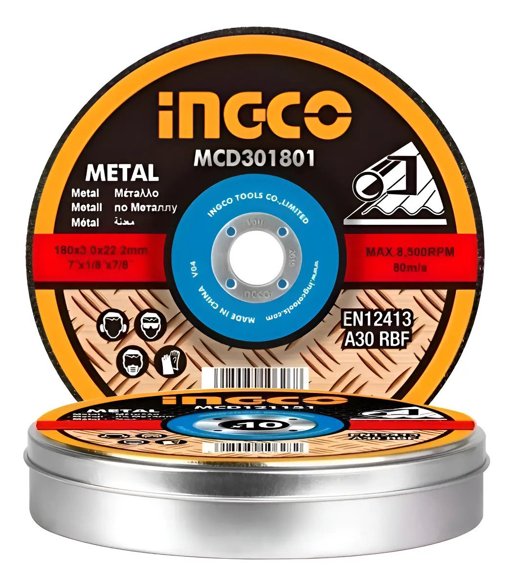 Discos De Corte 4½'' Ingco 1.2mm Caja Metálica X 10 Unidades Amarillo