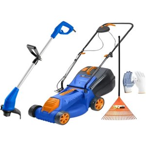 Cortadora De Cesped 1200w Electrica + Bordeadora Electrica Azul
