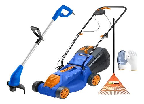 Cortadora De Cesped 1200w Electrica + Bordeadora Electrica Azul