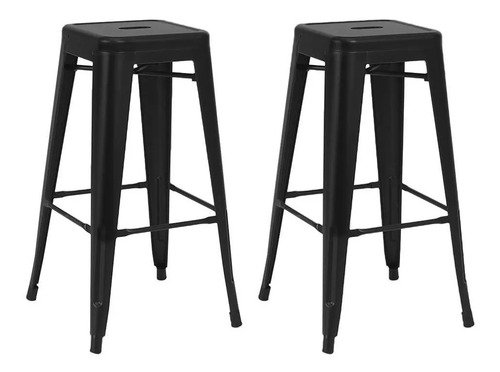 Taburete Tolix De Metal Industrial Con Diseño De Hierro, 76 Cm, Kit 2 Cromado Negro - Imagen 6