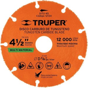 Disco 4 1/2'' Multiprop. Truper Multi Material Madera Metal Naranja