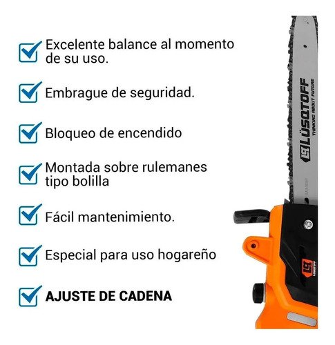 Motosierra Eléctrica Lusqtoff 2000w Espada 40cm Esl2000-8 Color Naranja - Imagen 6